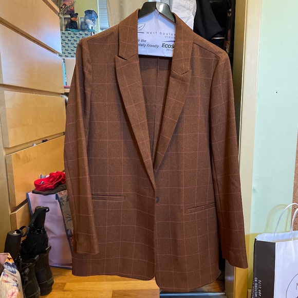 Nordstroms Leith Windowpane Boyfriend Blazer - Picture 1 of 7